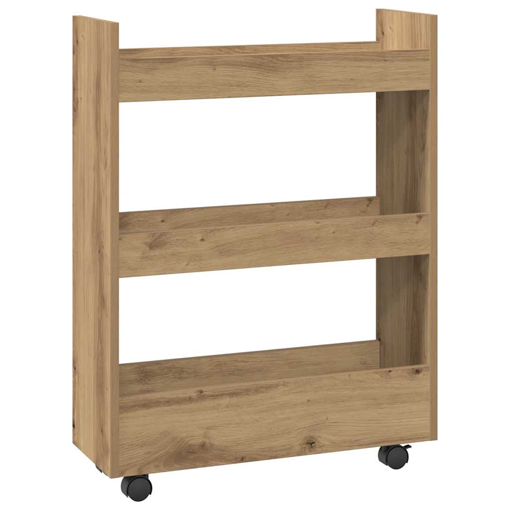 Chariot de rangement étroit 3 niveaux chêne artisanal - XIOS