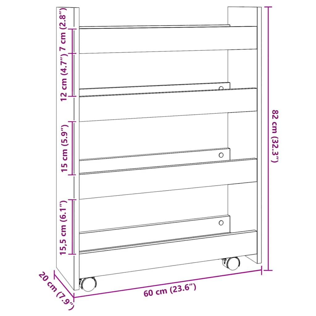 Chariot de rangement étroit 4 niveaux chêne artisanal - XIOS