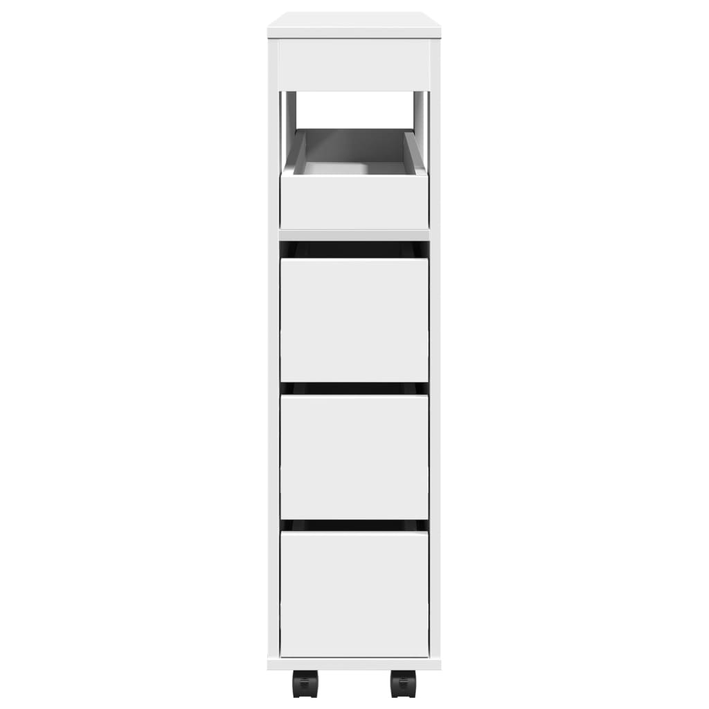 Meuble étroit de salle de bain à roulettes blanc