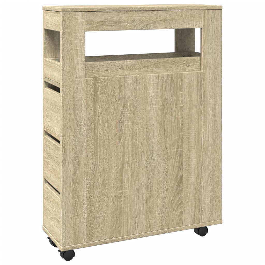 Meuble étroit de salle de bain à roulettes chêne sonoma