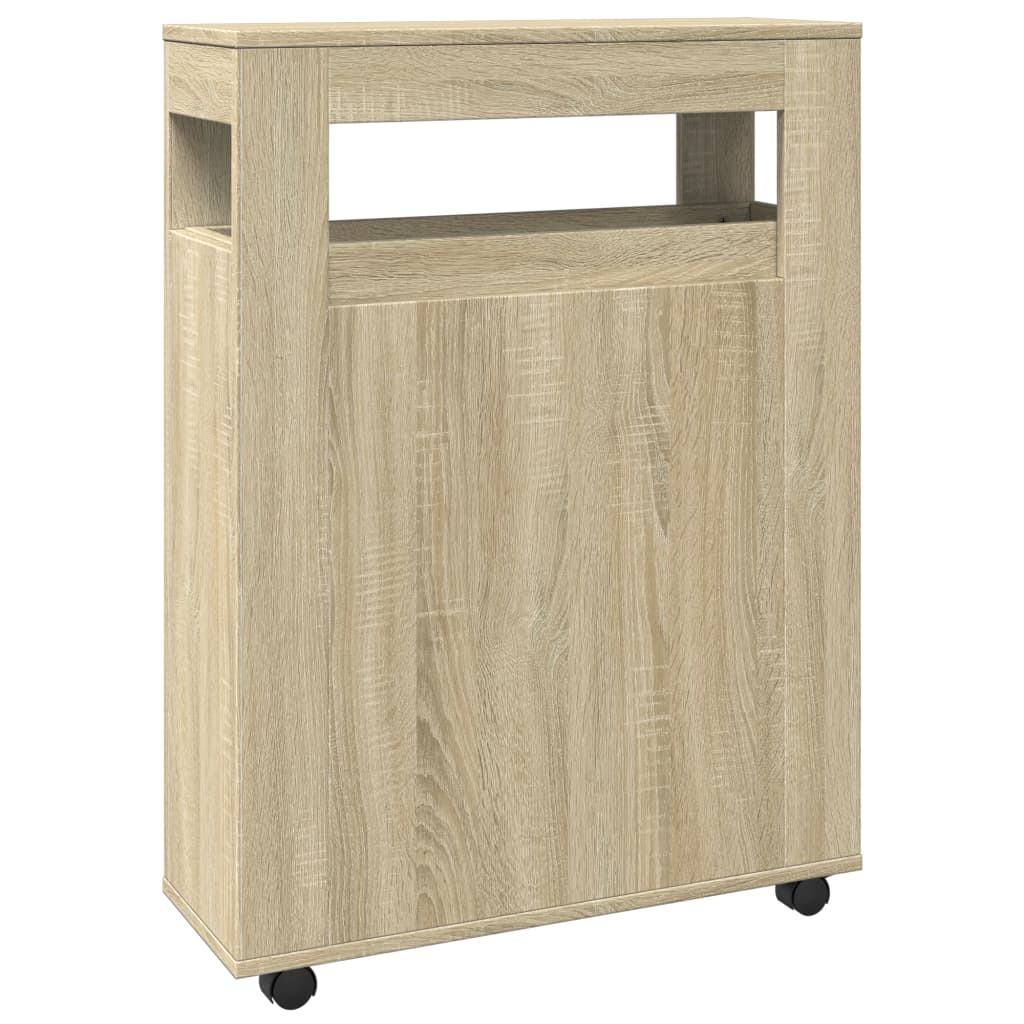 Meuble étroit de salle de bain à roulettes chêne sonoma