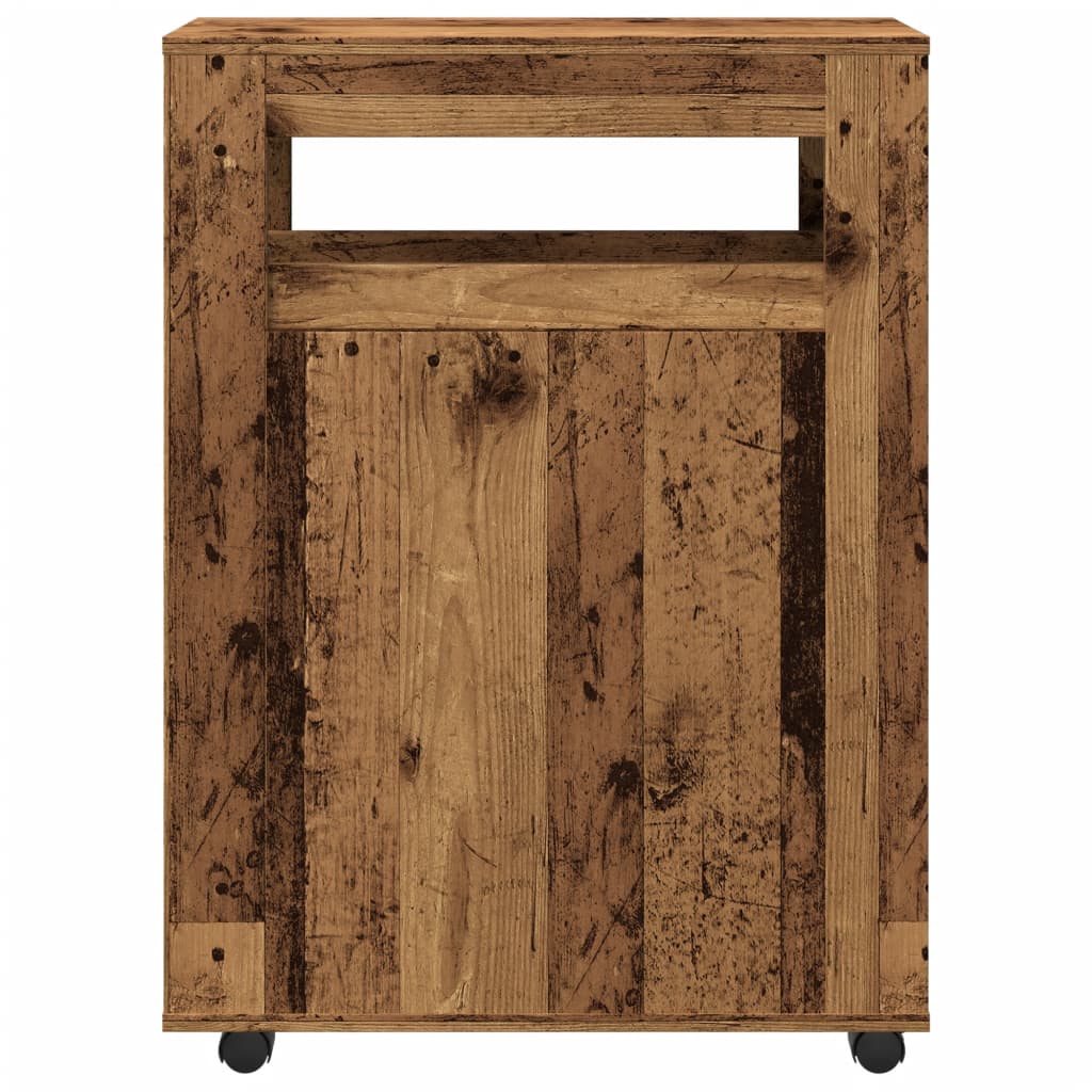 Meuble étroit de salle de bain à roulettes vieux bois