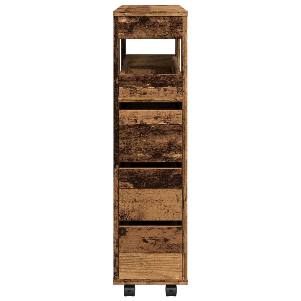 Meuble étroit de salle de bain à roulettes vieux bois