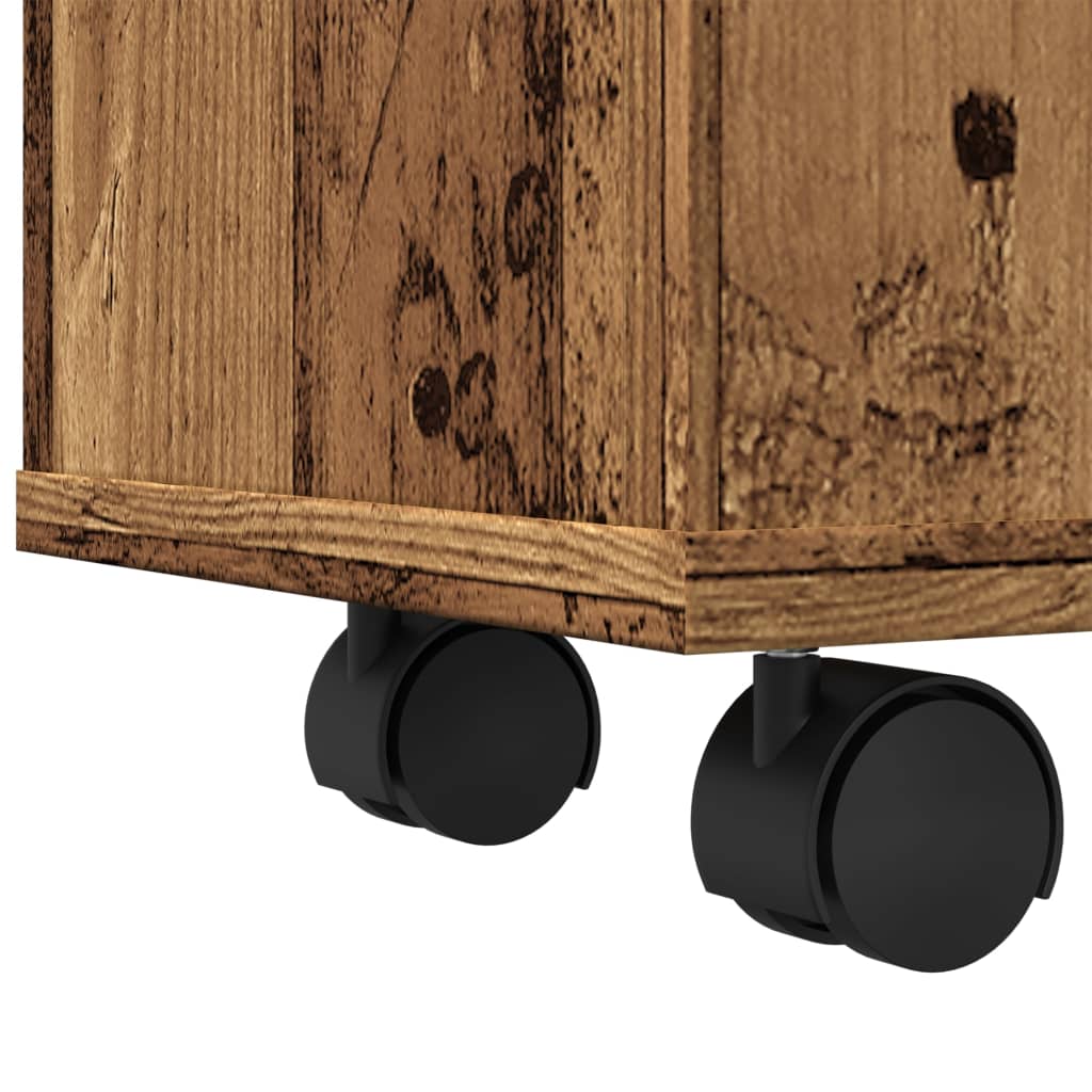 Meuble étroit de salle de bain à roulettes vieux bois