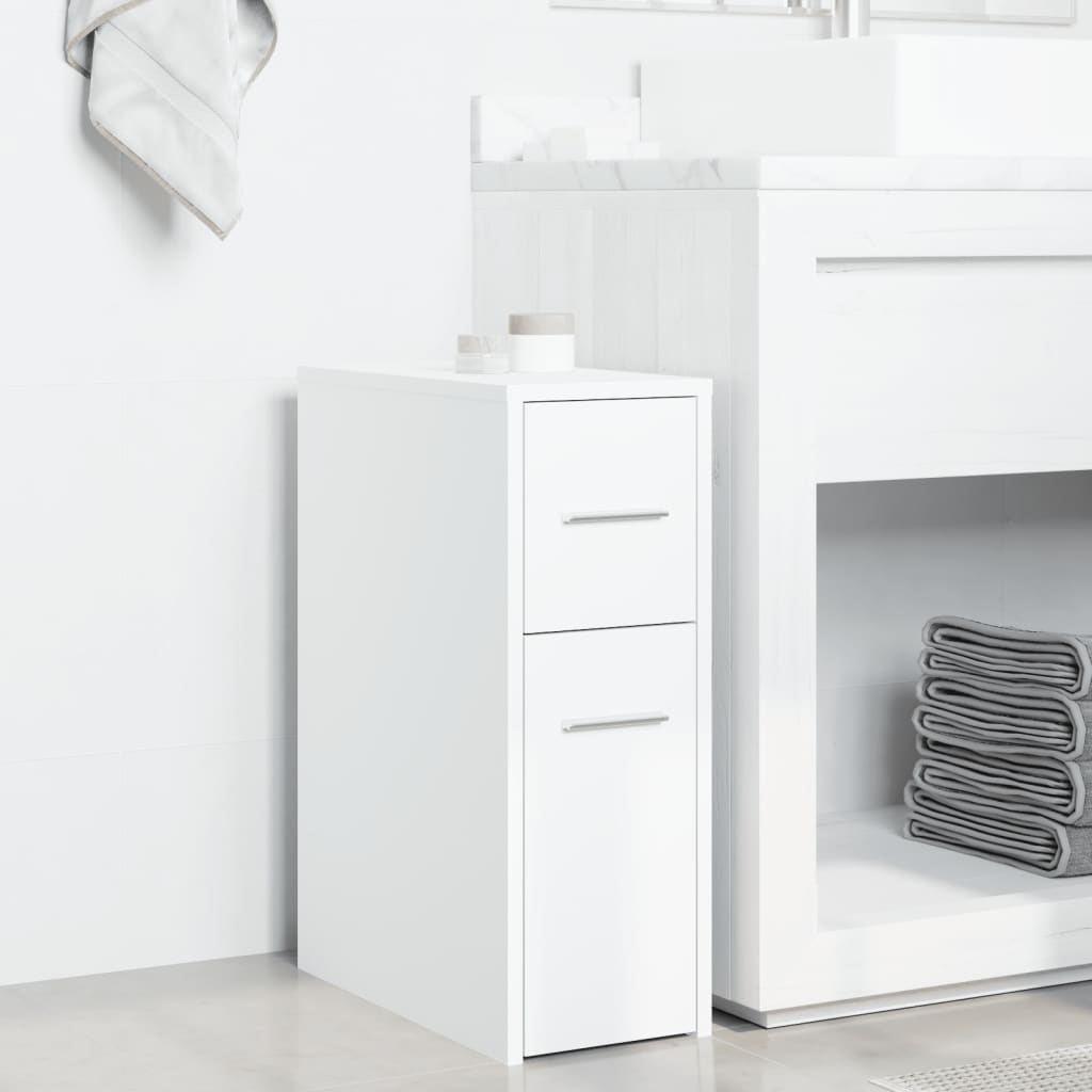 Armoire de salle de bain étroite avec roulettes blanc