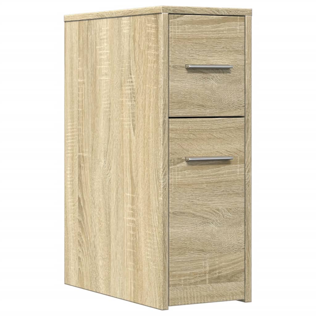 Armoire de salle de bain étroite avec roulettes chêne sonoma