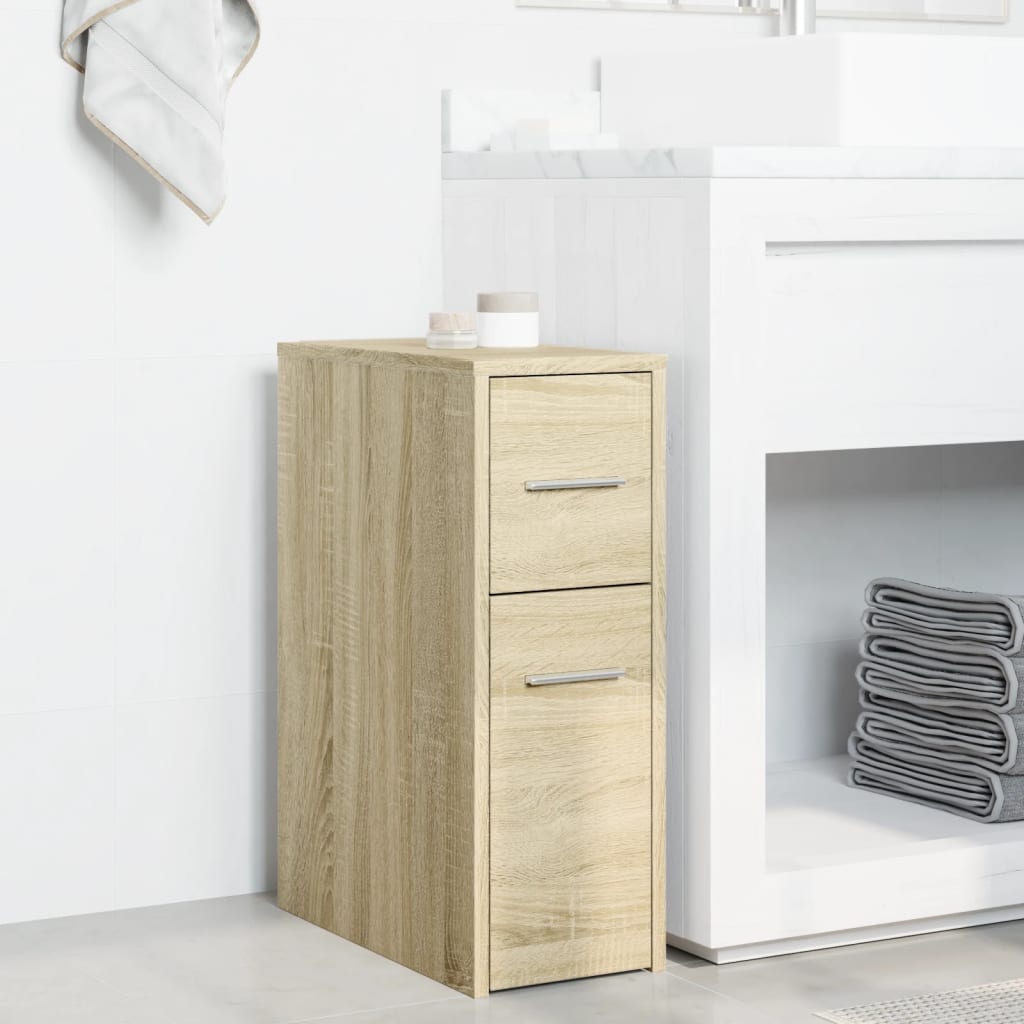 Armoire de salle de bain étroite avec roulettes chêne sonoma