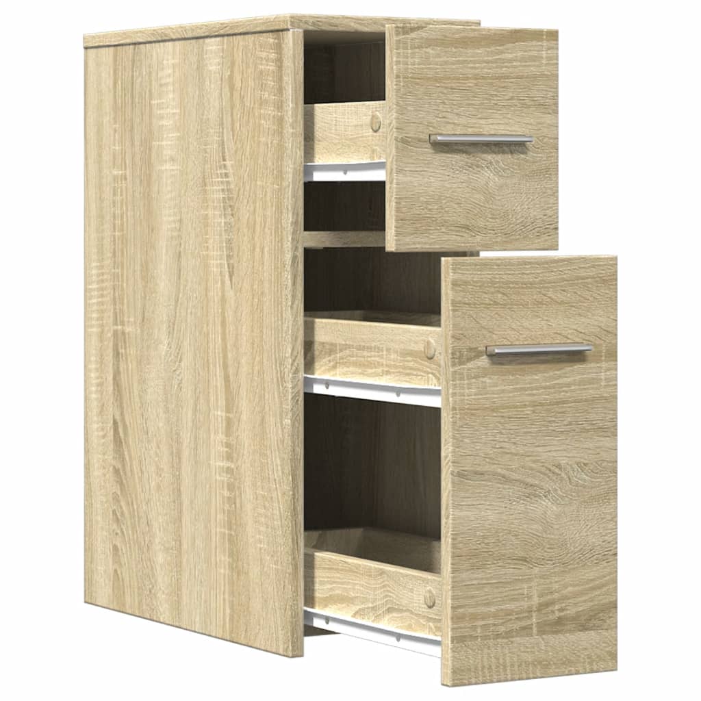 Armoire de salle de bain étroite avec roulettes chêne sonoma