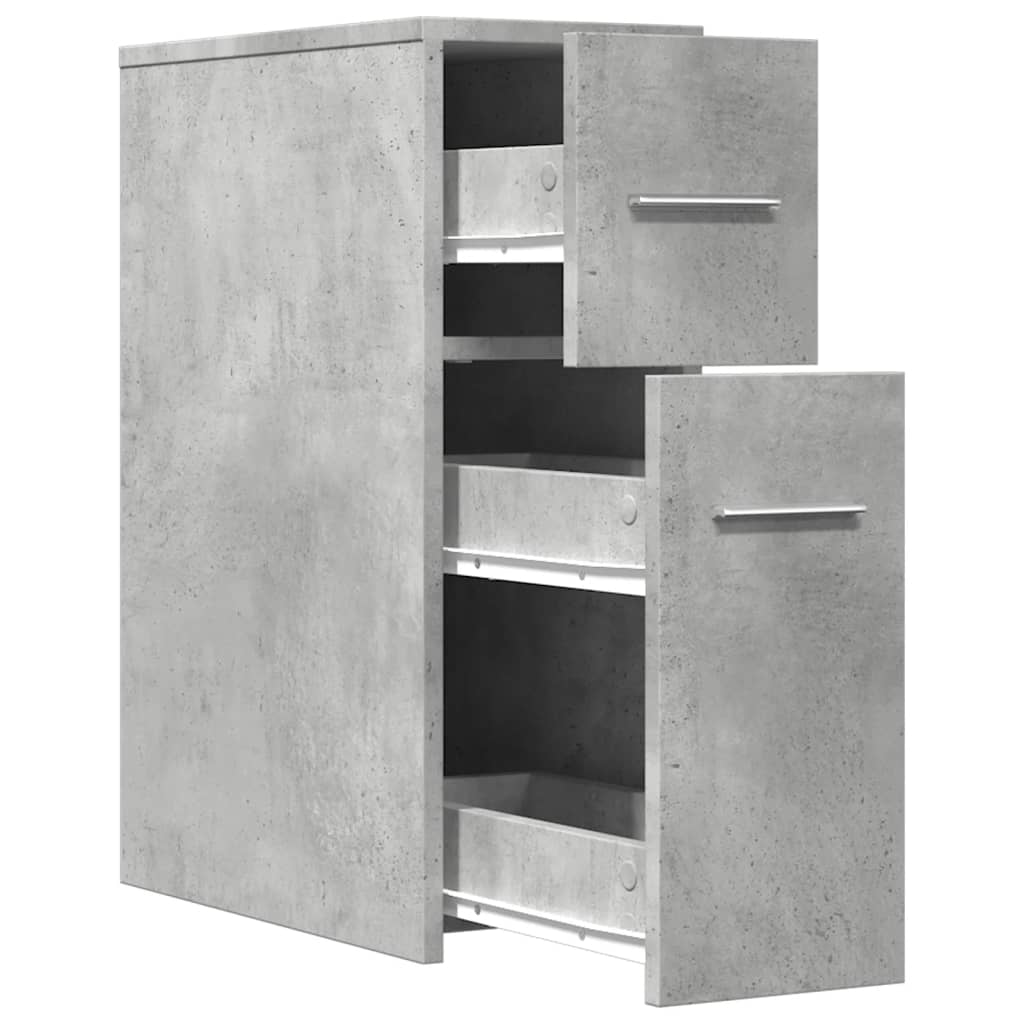 Armoire de salle de bain étroite avec roulettes gris béton