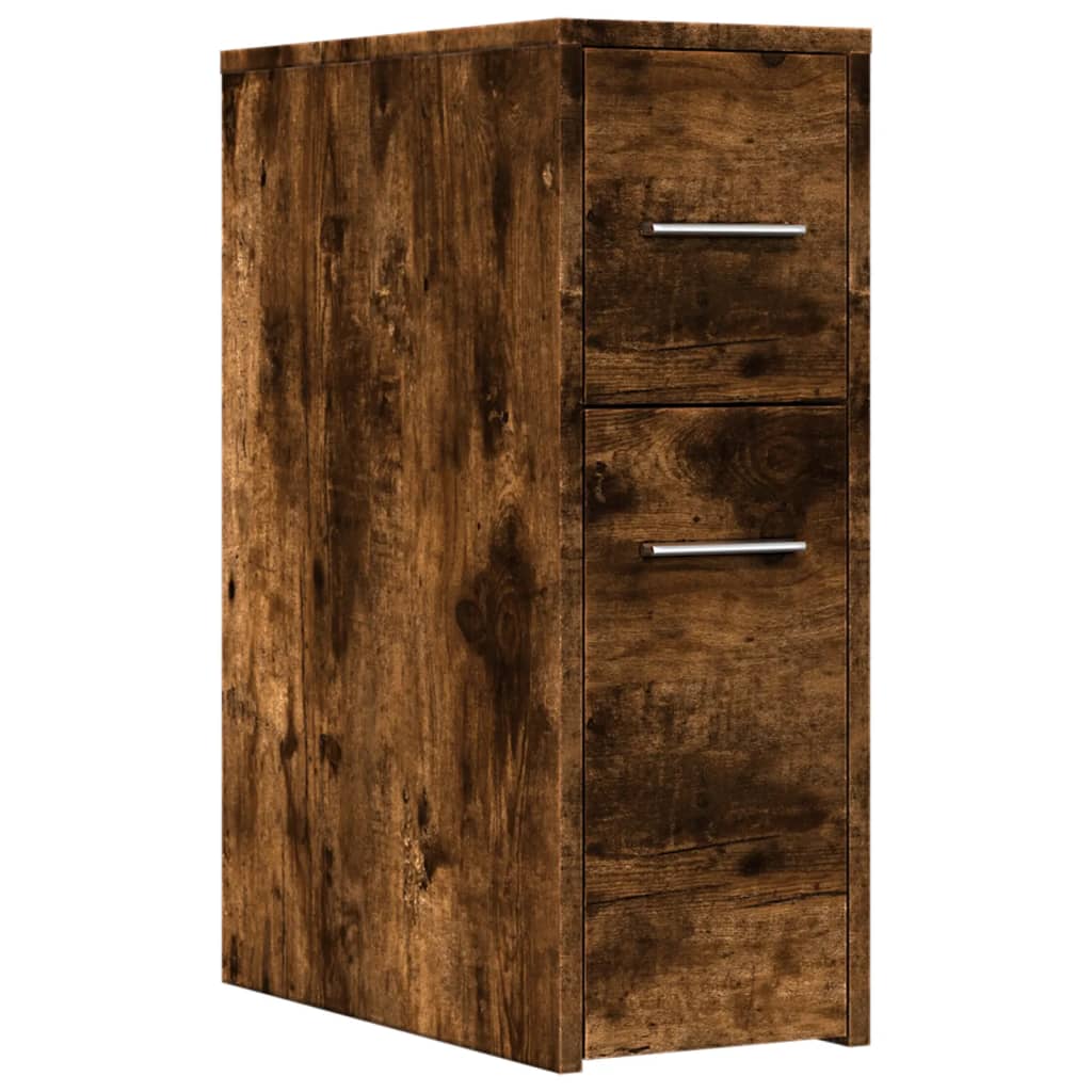 Armoire de salle de bain étroite avec roulettes chêne fumé