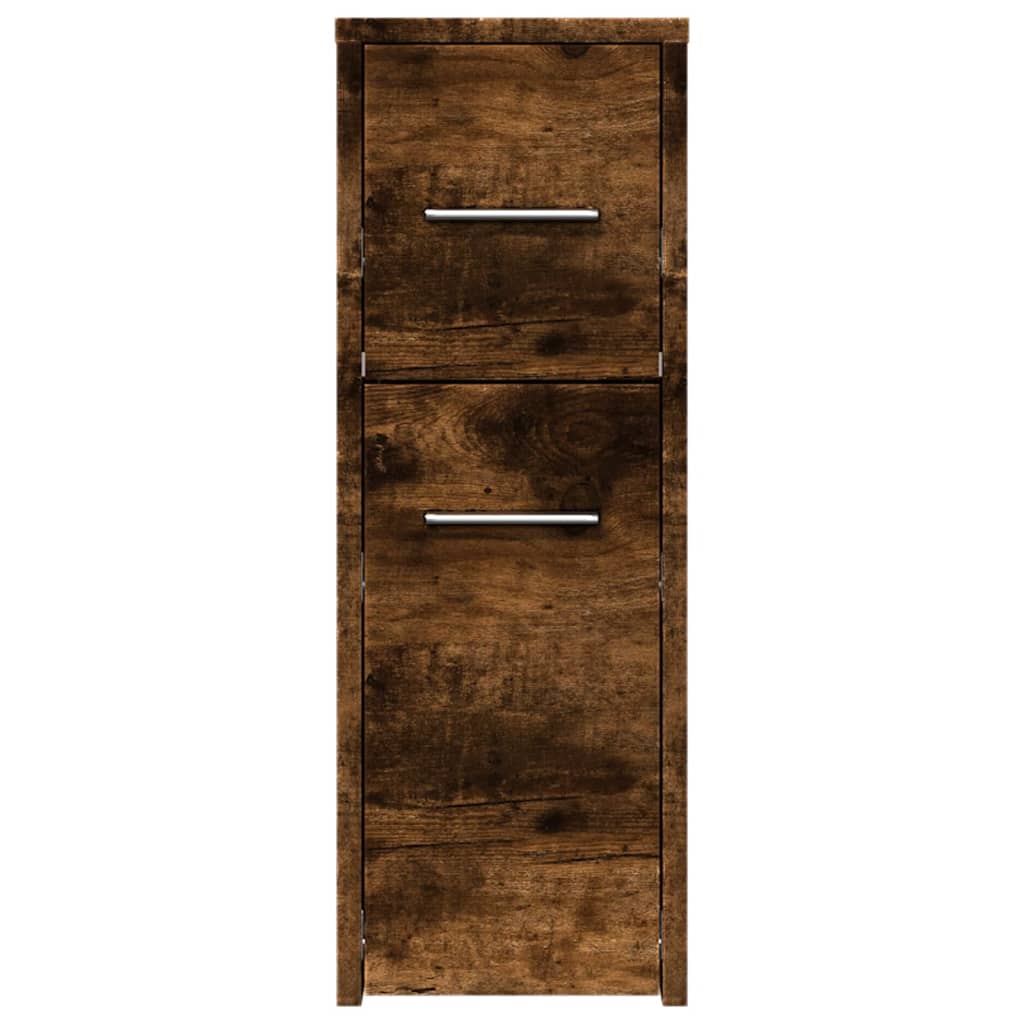Armoire de salle de bain étroite avec roulettes chêne fumé