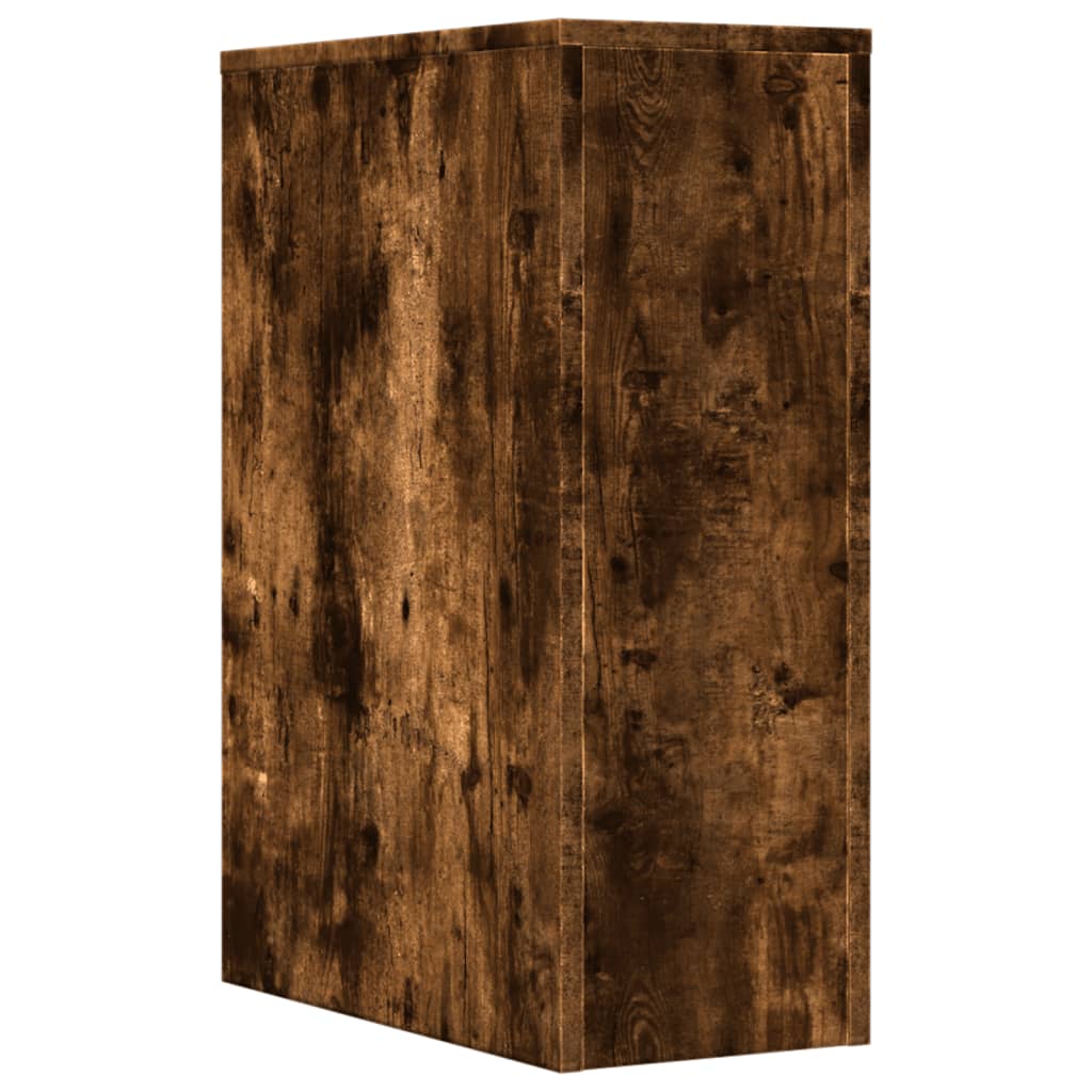 Armoire de salle de bain étroite avec roulettes chêne fumé