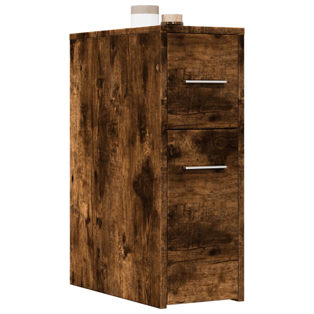Armoire de salle de bain étroite avec roulettes chêne fumé