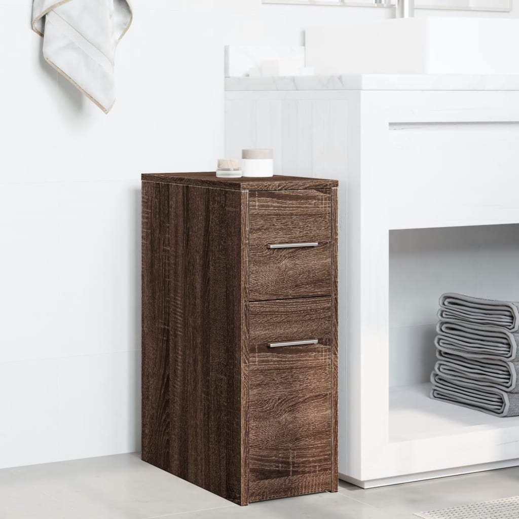 Armoire de salle de bain étroite avec roulettes chêne marron