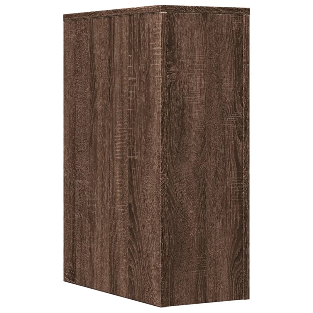 Armoire de salle de bain étroite avec roulettes chêne marron