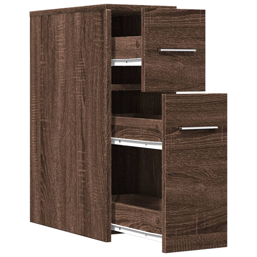 Armoire de salle de bain étroite avec roulettes chêne marron
