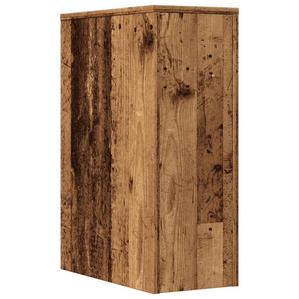 Armoire de salle de bain étroite avec roulettes vieux bois