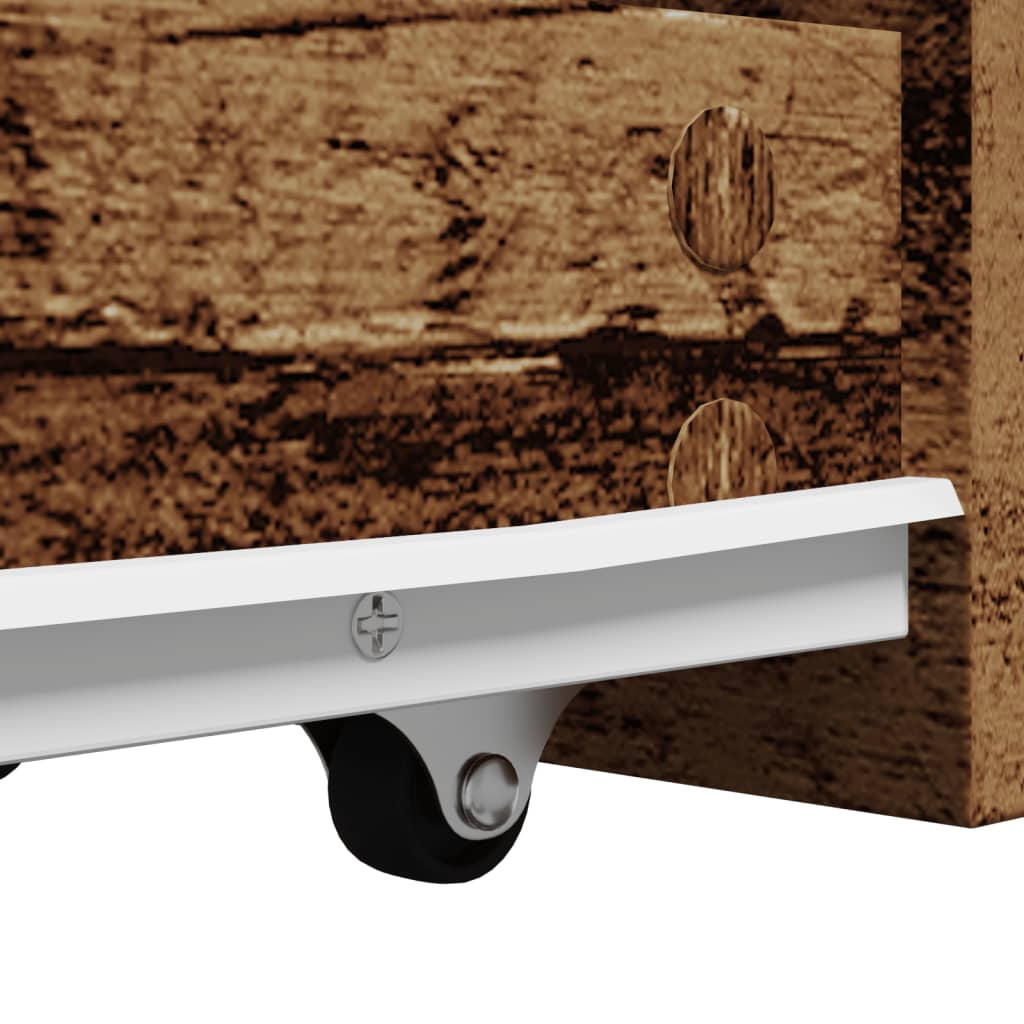 Armoire de salle de bain étroite avec roulettes vieux bois