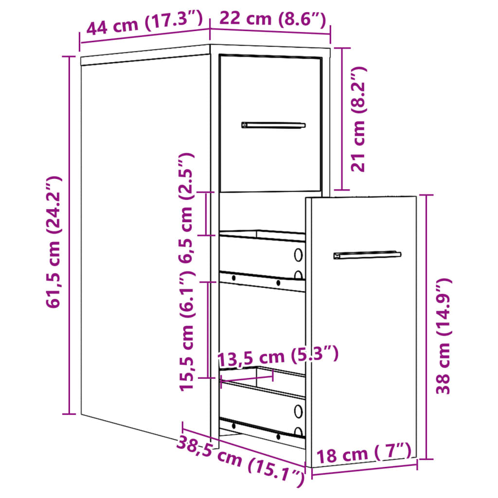 Armoire de salle de bain étroite avec roulettes vieux bois