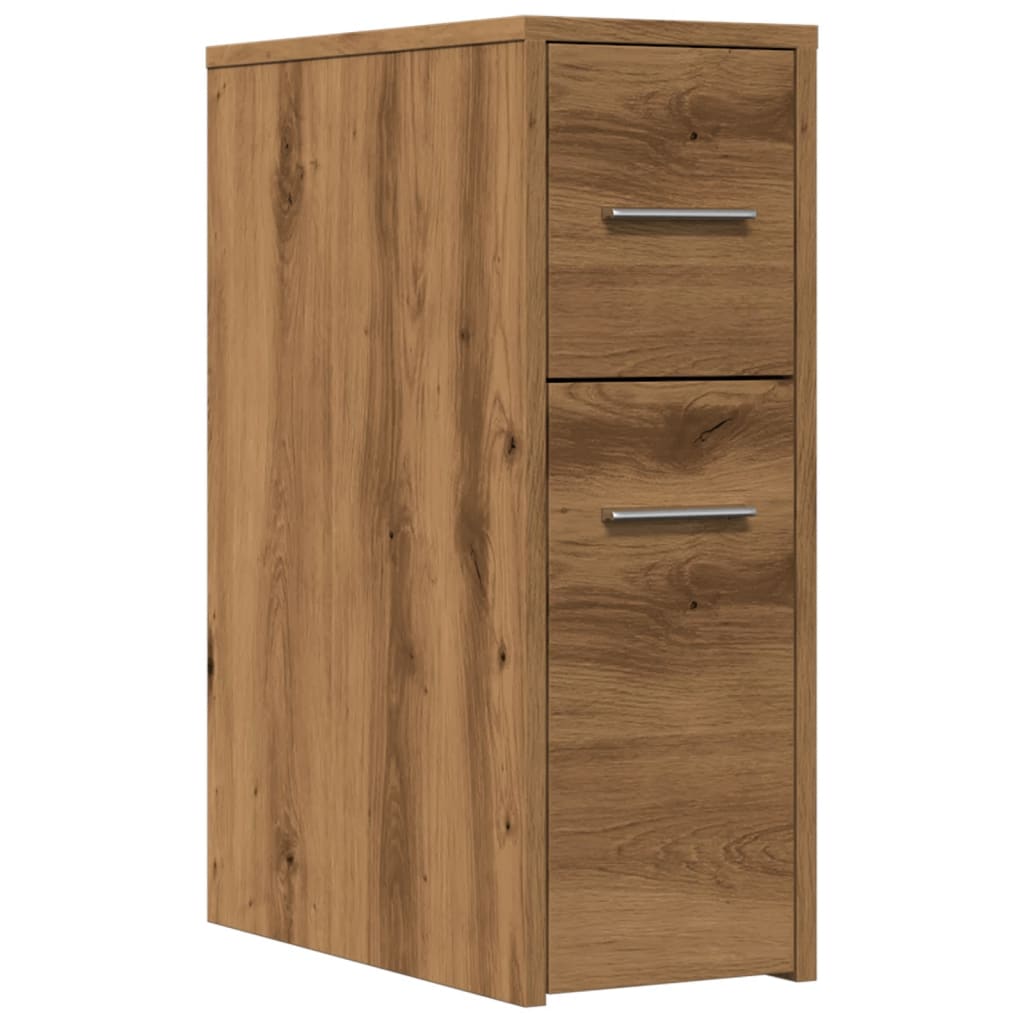 Armoire de salle de bain étroite avec roulettes chêne artisanal