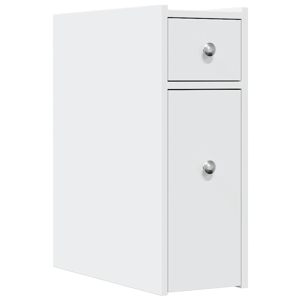 Armoire de salle de bain étroite avec roulettes blanc