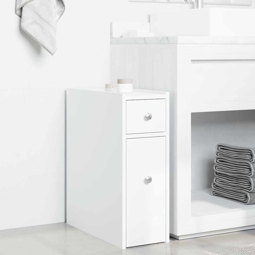 Armoire de salle de bain étroite avec roulettes blanc