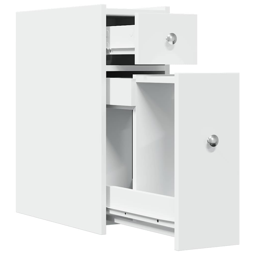 Armoire de salle de bain étroite avec roulettes blanc