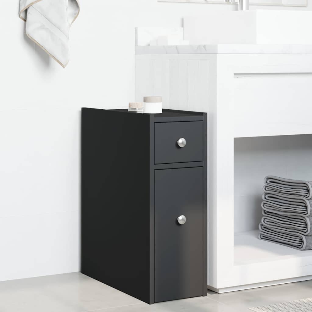 Armoire de salle de bain étroite avec roulettes noir