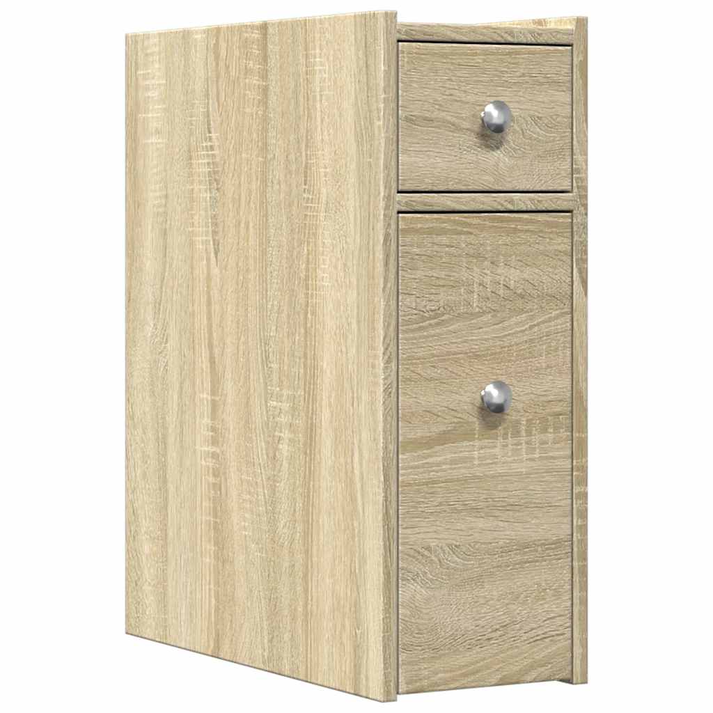 Armoire de salle de bain étroite avec roulettes chêne sonoma