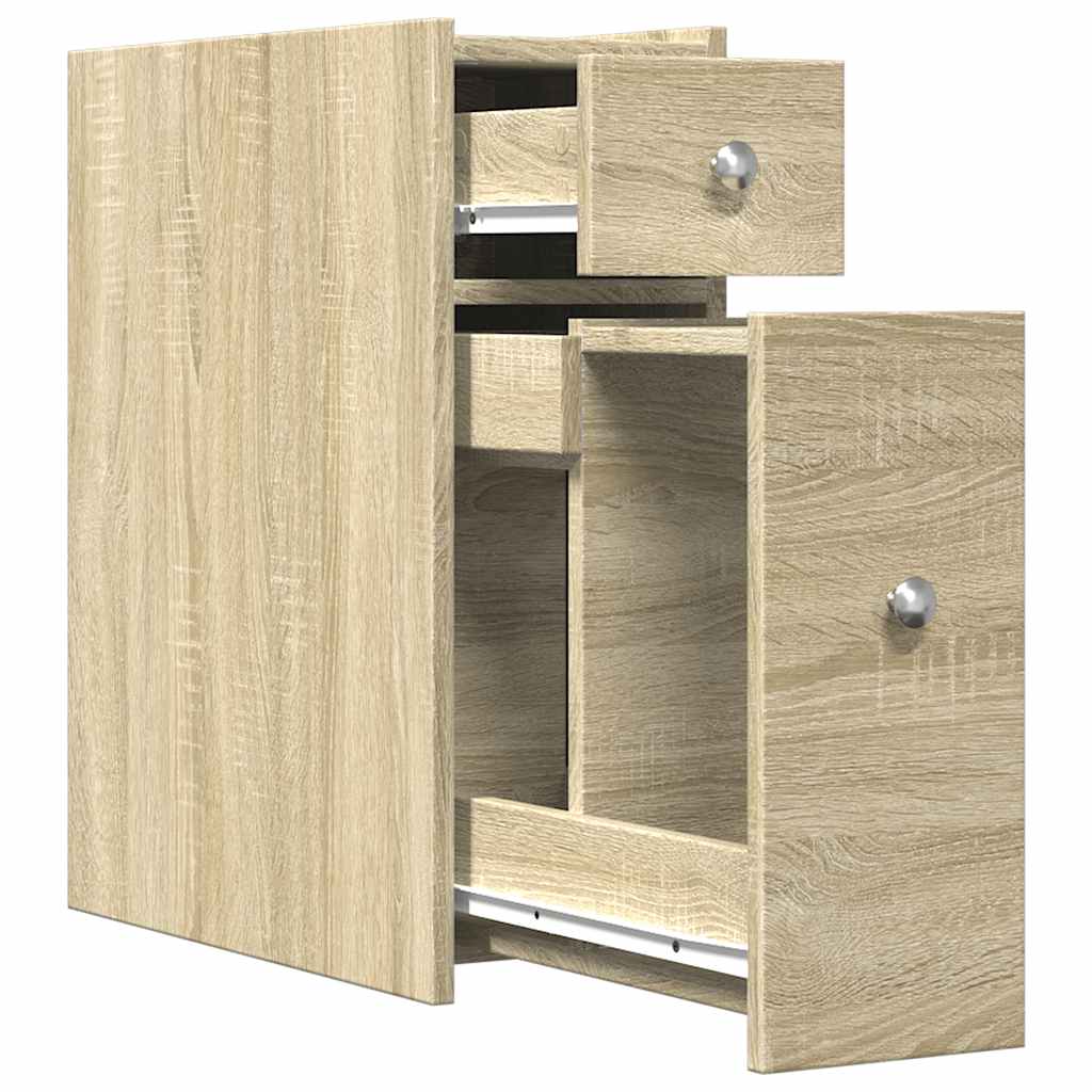 Armoire de salle de bain étroite avec roulettes chêne sonoma