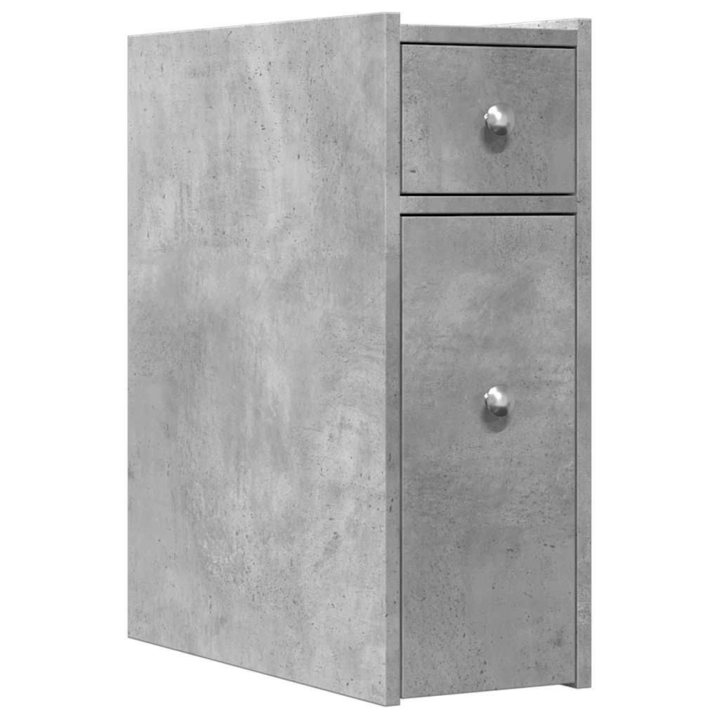 Armoire de salle de bain étroite avec roulettes gris béton