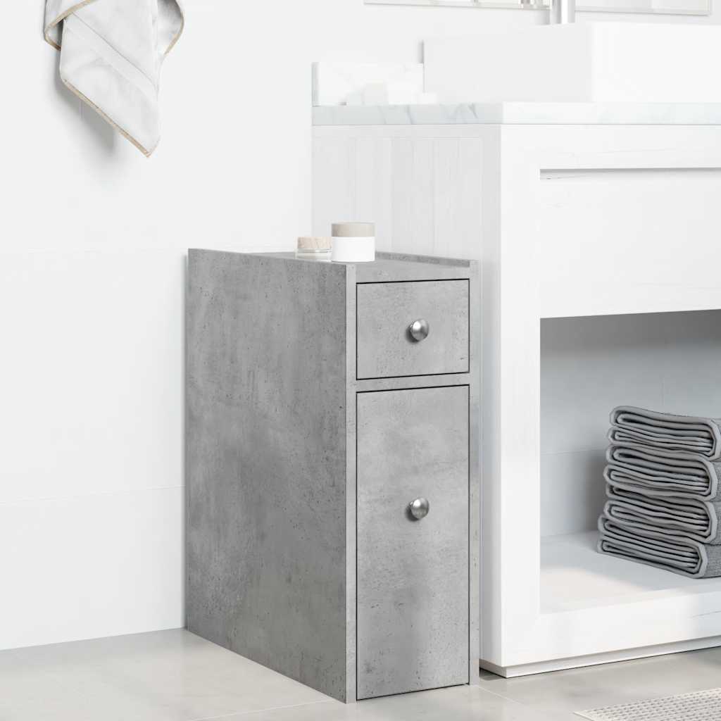 Armoire de salle de bain étroite avec roulettes gris béton