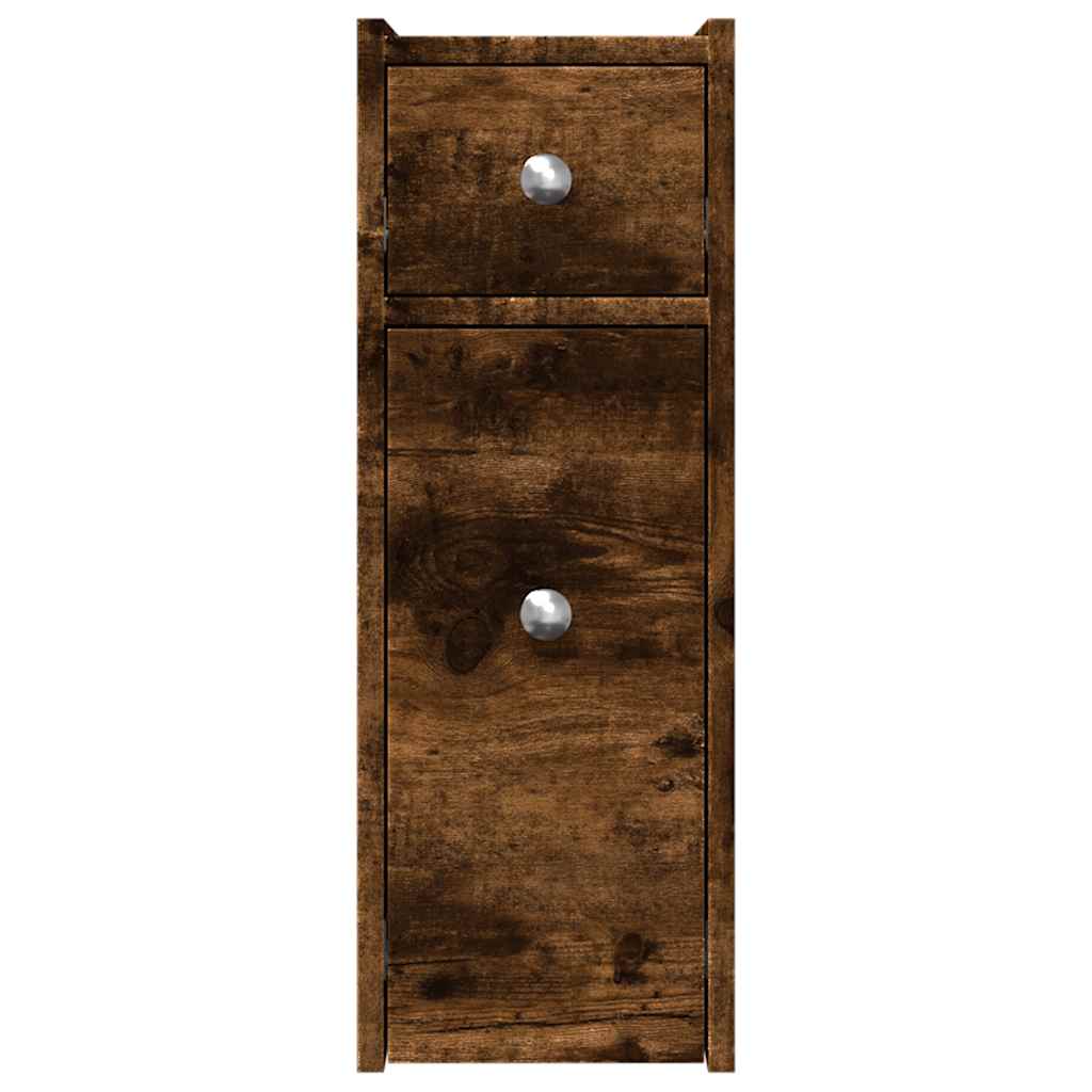 Armoire de salle de bain étroite avec roulettes chêne fumé