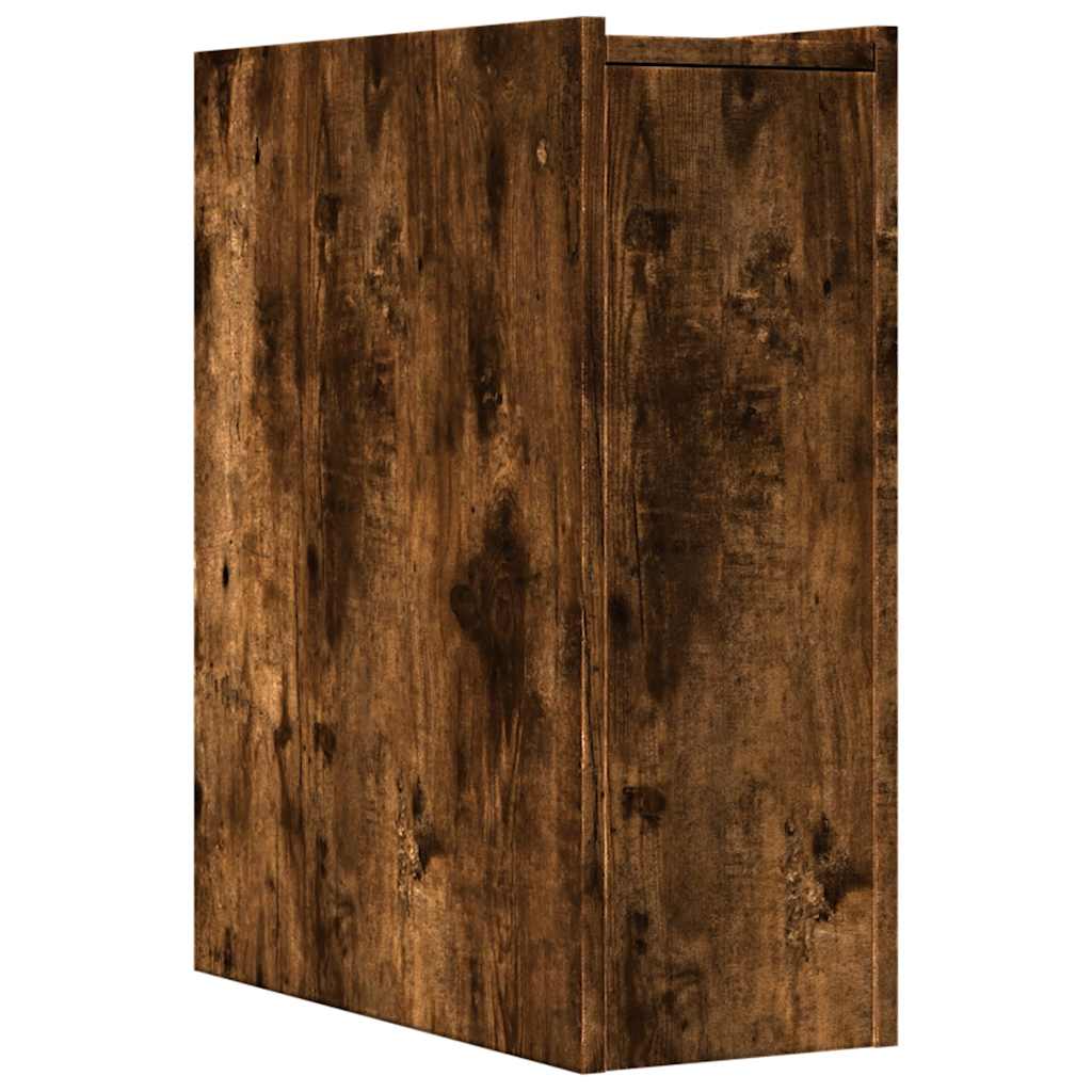 Armoire de salle de bain étroite avec roulettes chêne fumé