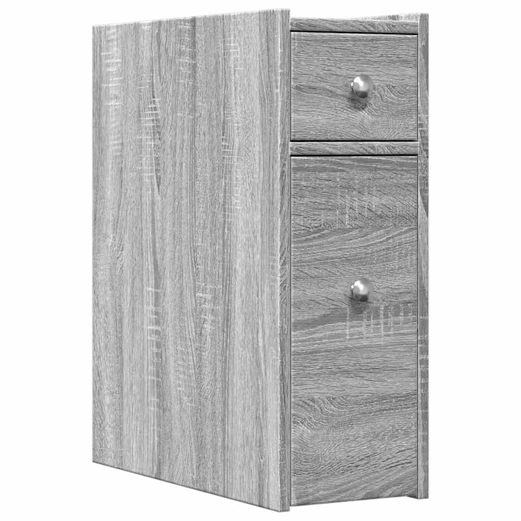 Armoire de salle de bain étroite avec roulettes sonoma gris