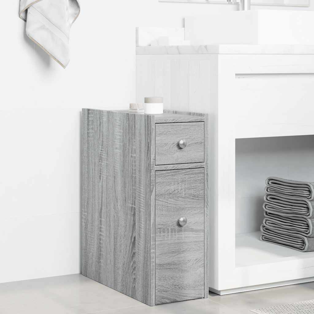 Armoire de salle de bain étroite avec roulettes sonoma gris