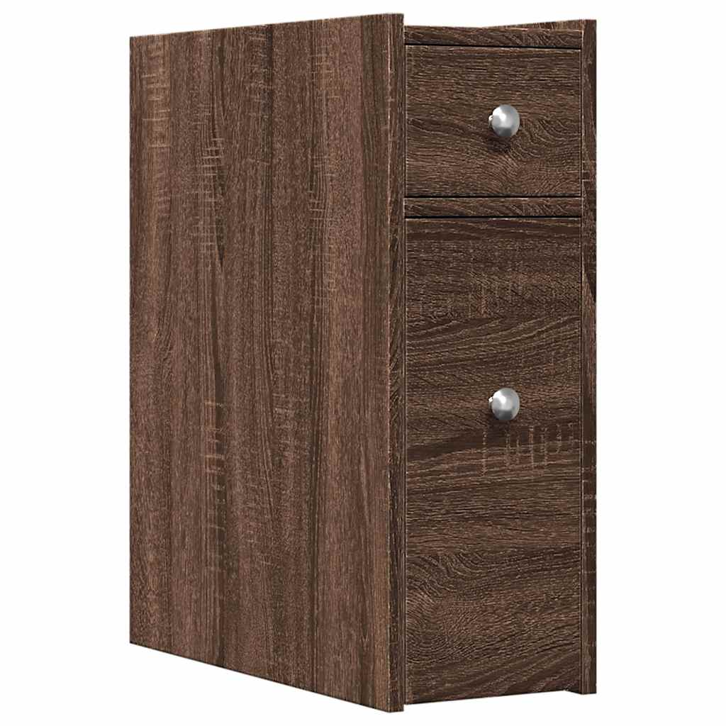 Armoire de salle de bain étroite avec roulettes chêne marron