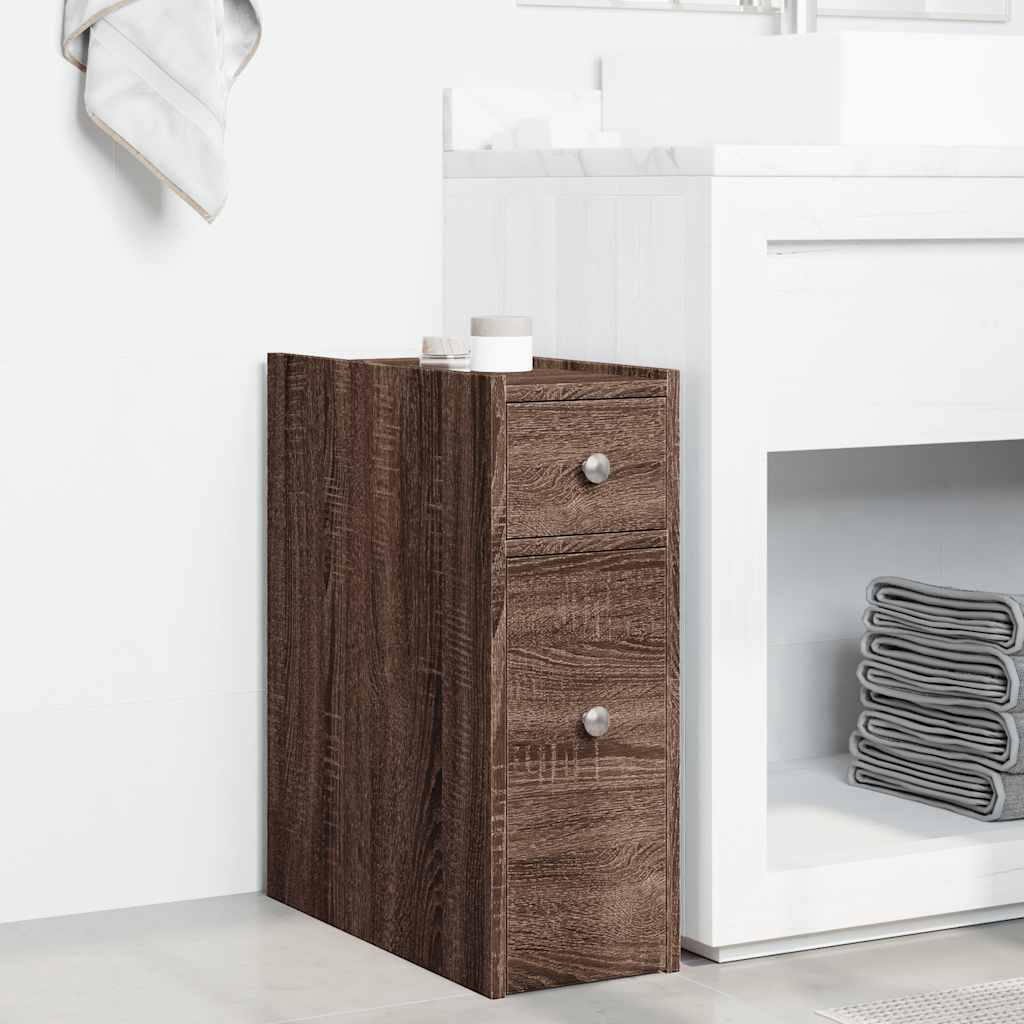 Armoire de salle de bain étroite avec roulettes chêne marron