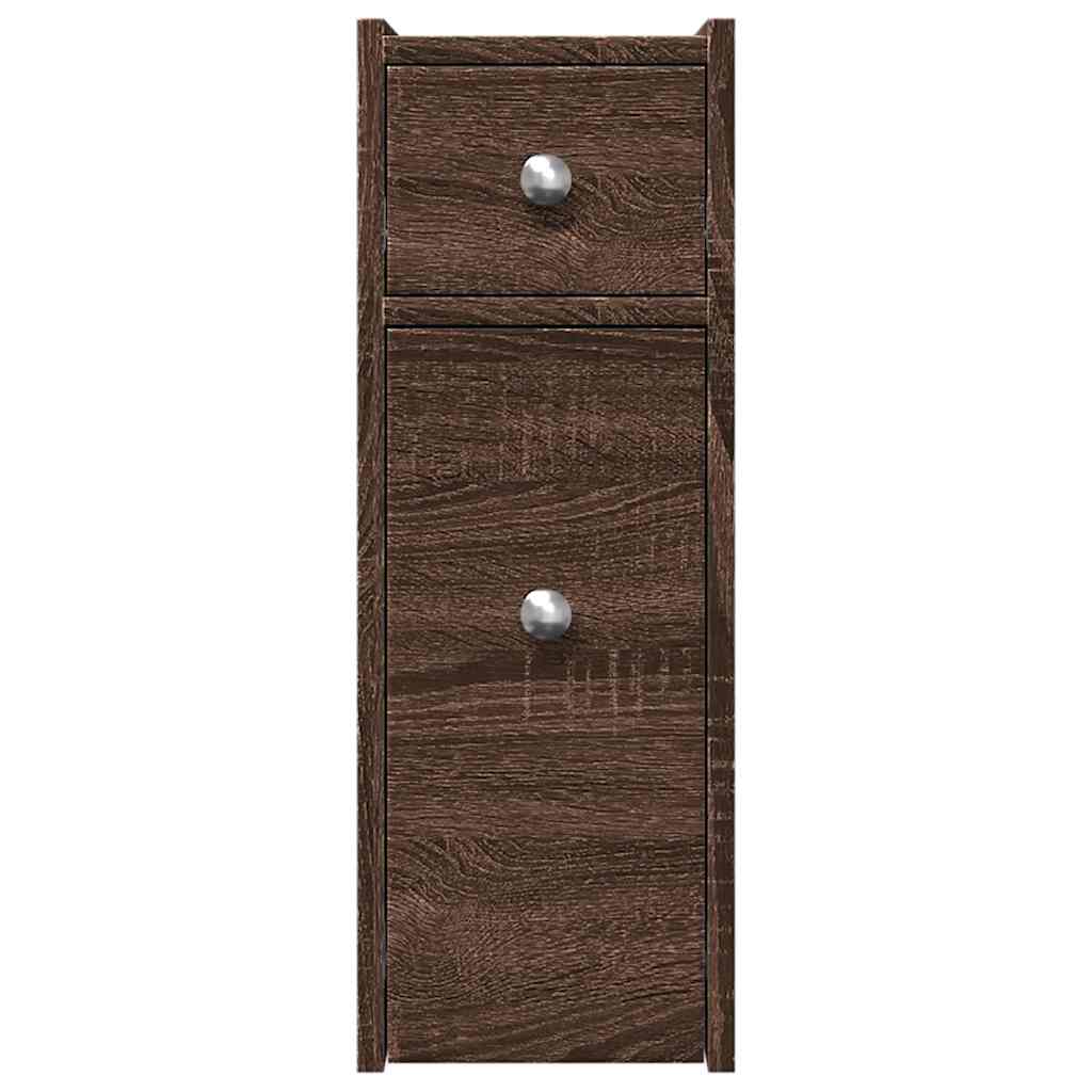 Armoire de salle de bain étroite avec roulettes chêne marron