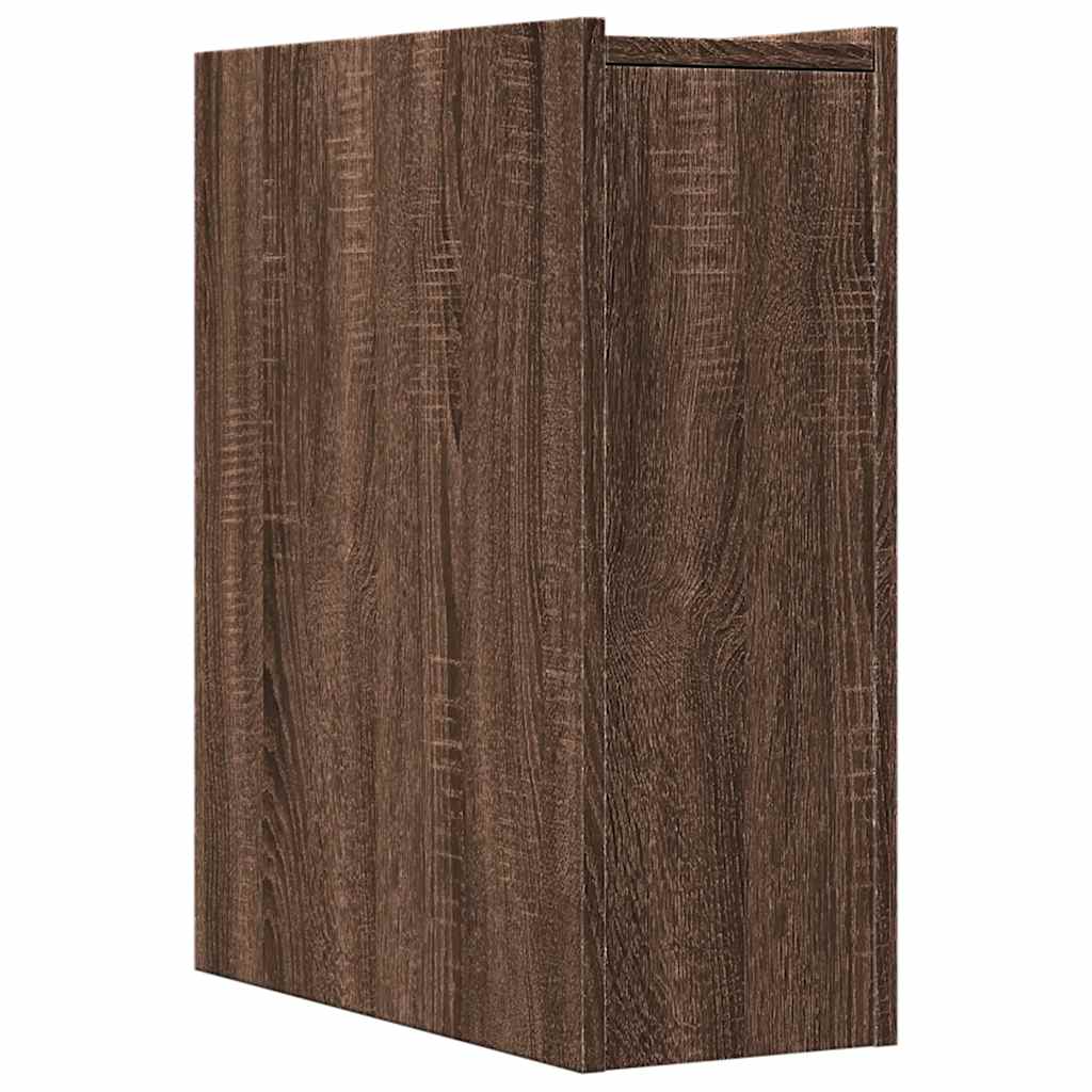 Armoire de salle de bain étroite avec roulettes chêne marron