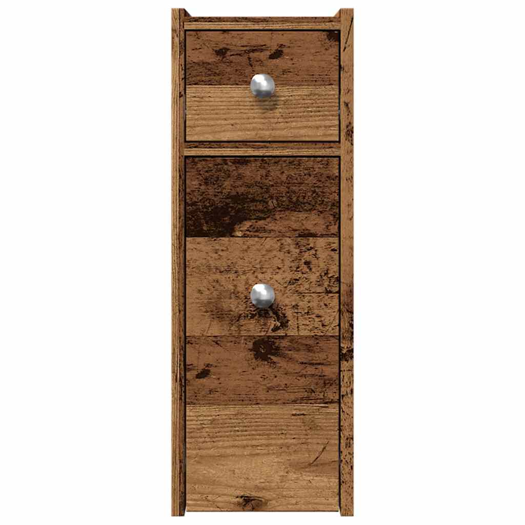 Armoire de salle de bain étroite avec roulettes vieux bois