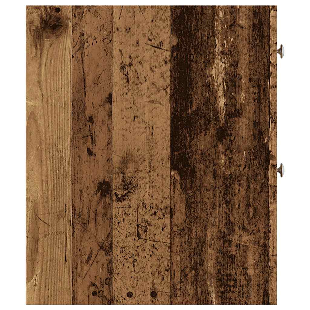 Armoire de salle de bain étroite avec roulettes vieux bois