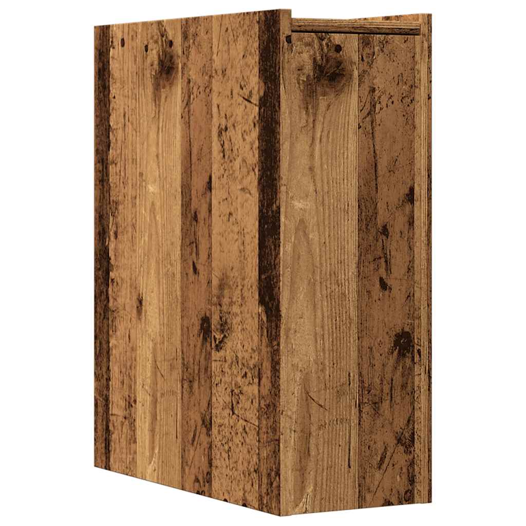 Armoire de salle de bain étroite avec roulettes vieux bois