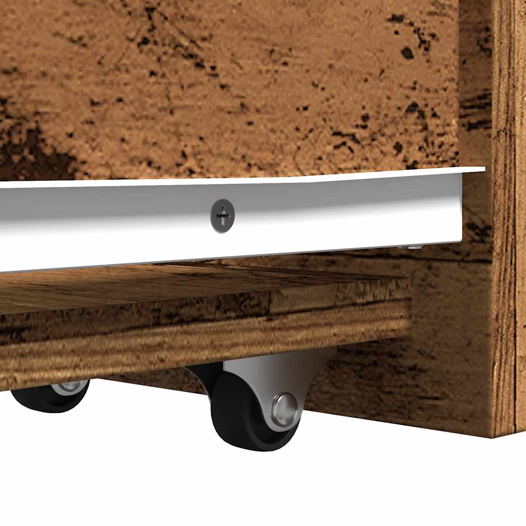 Armoire de salle de bain étroite avec roulettes vieux bois