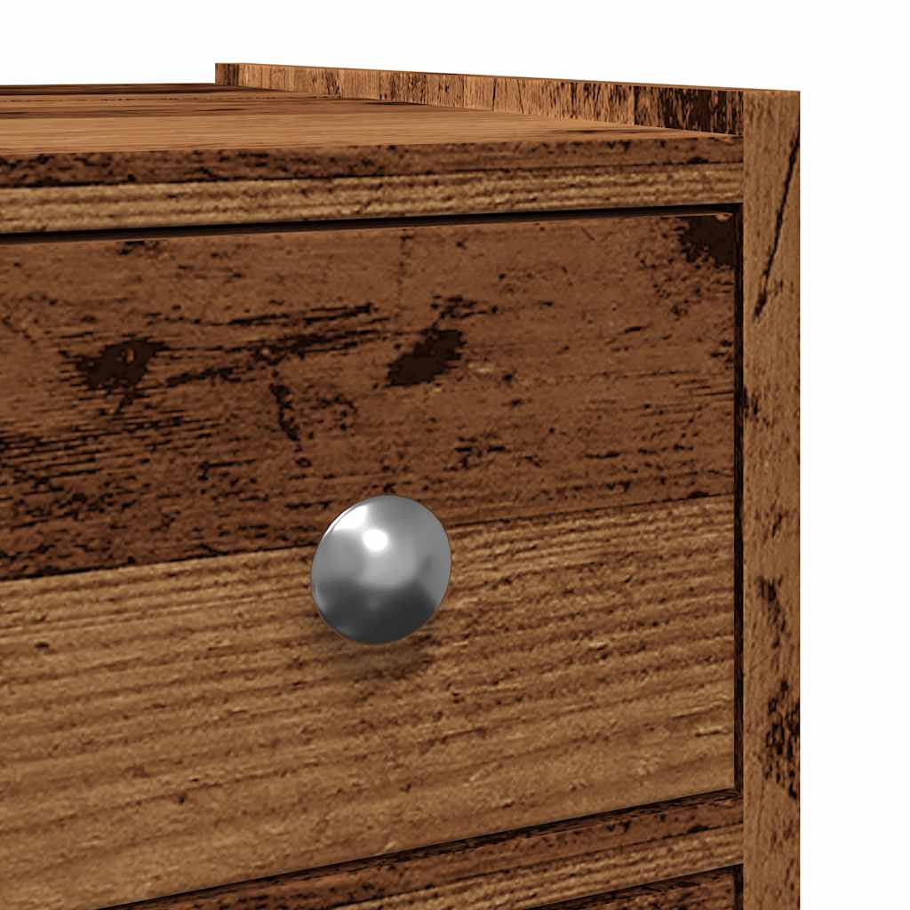 Armoire de salle de bain étroite avec roulettes vieux bois