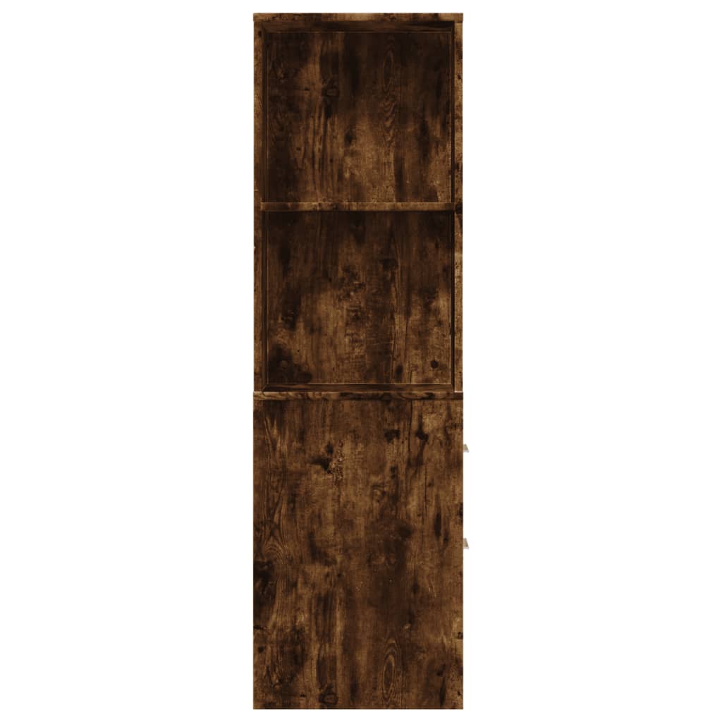 Armoire de salle de bain étroite avec roulettes chêne fumé