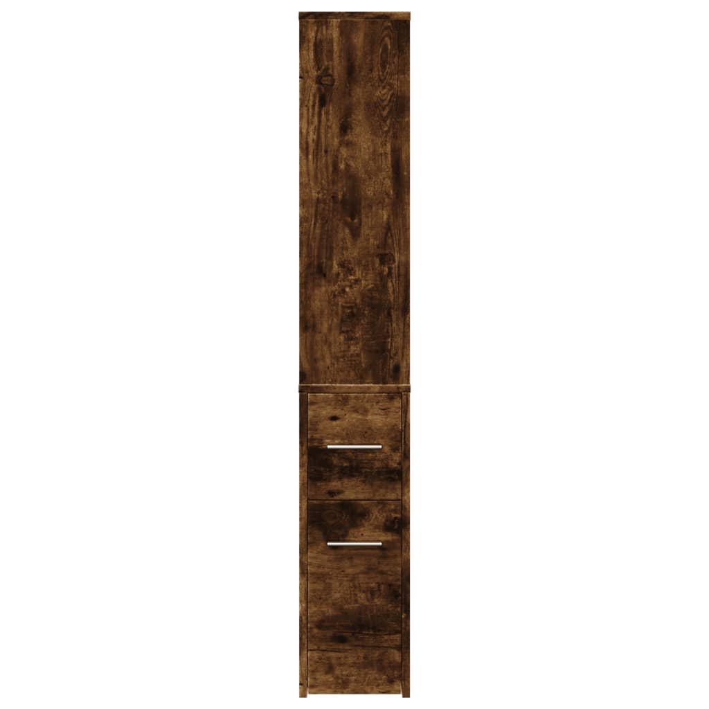 Armoire de salle de bain étroite avec roulettes chêne fumé