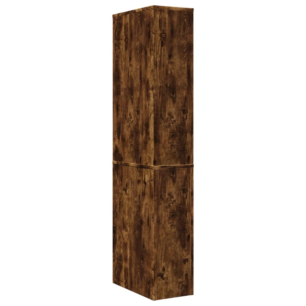 Armoire de salle de bain étroite avec roulettes chêne fumé