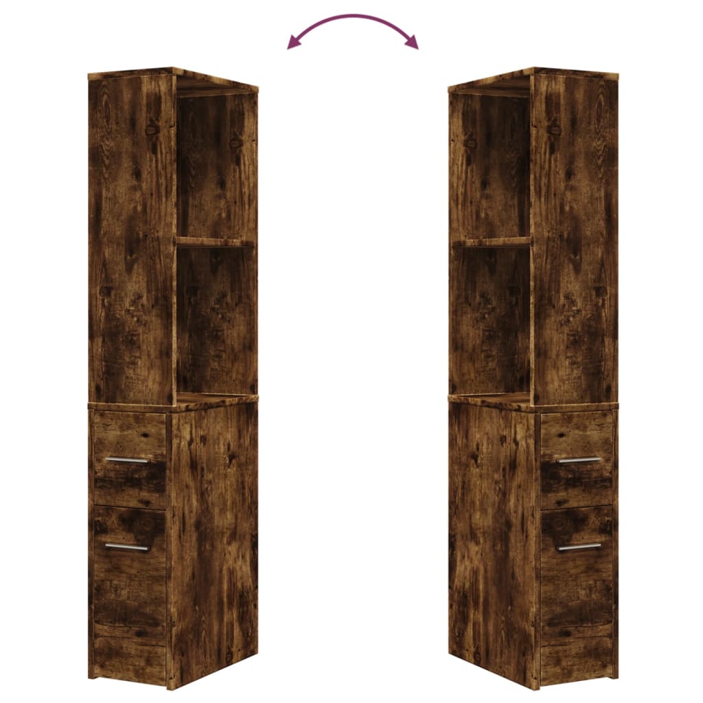 Armoire de salle de bain étroite avec roulettes chêne fumé
