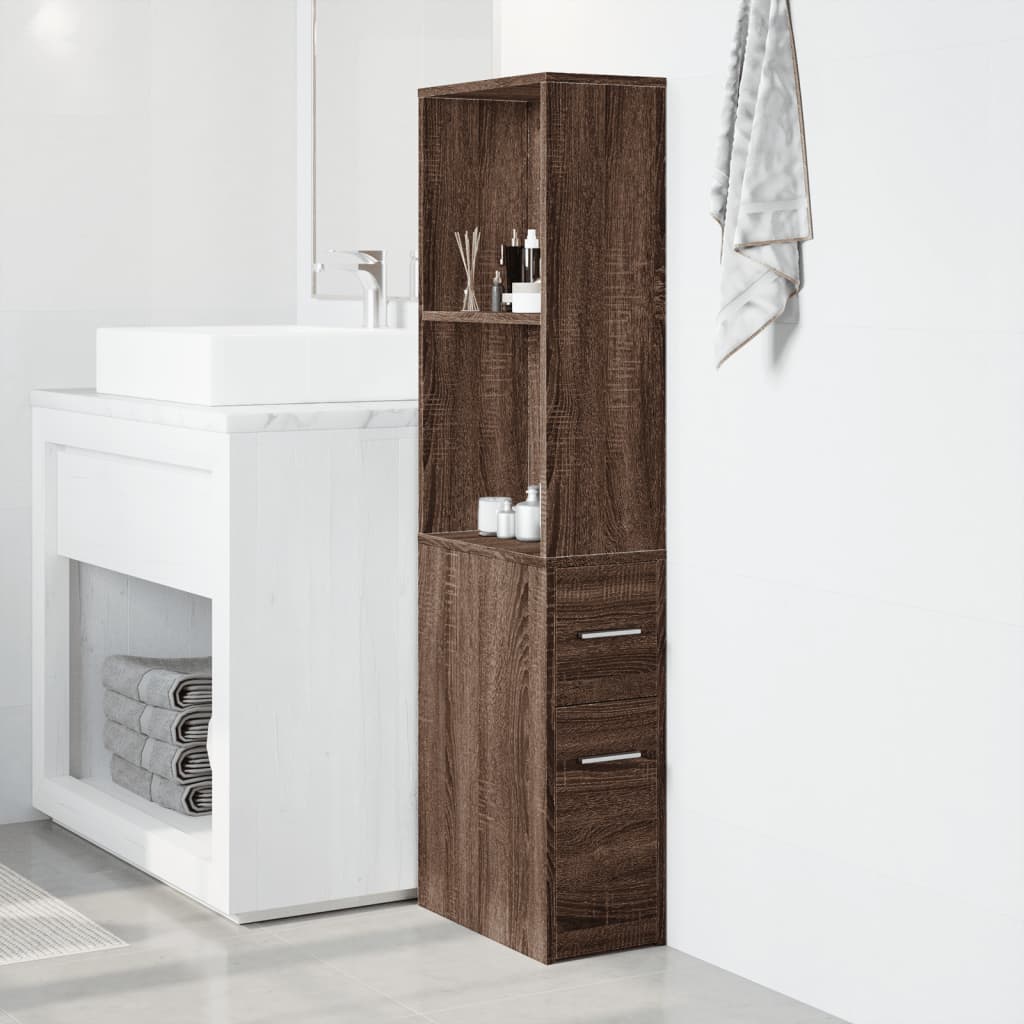 Armoire de salle de bain étroite avec roulettes chêne marron